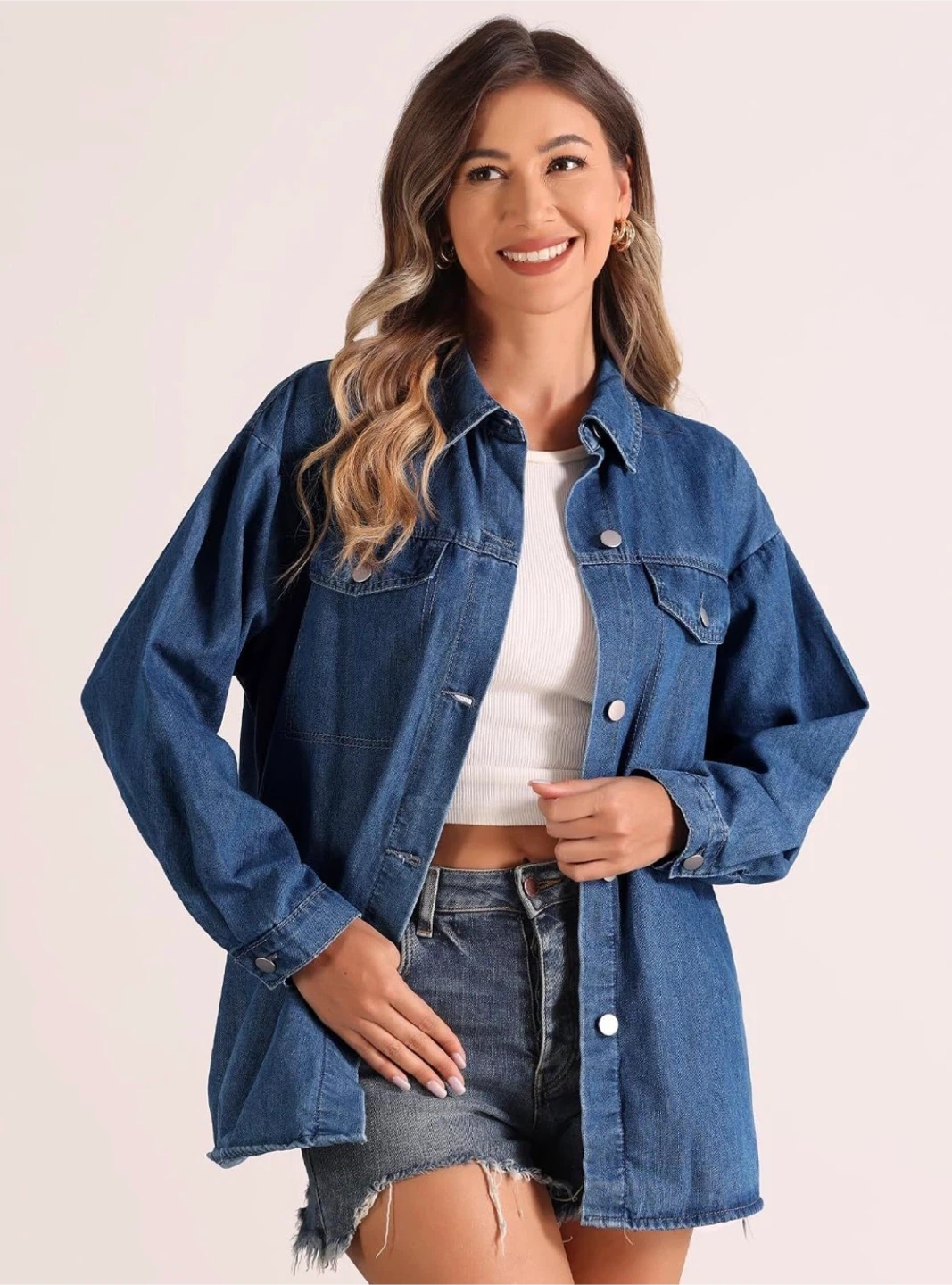 Size S Oversized Denim Button-Down Shirt