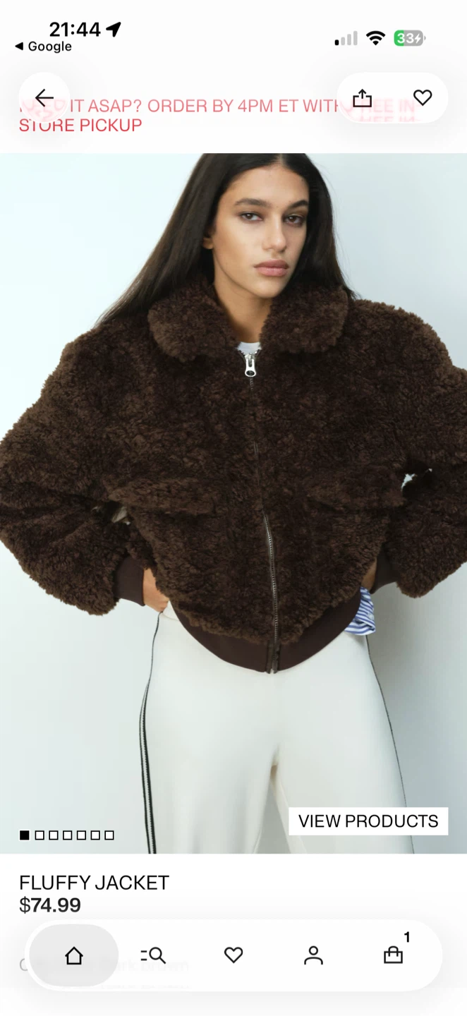 Size XS Fluffy Teddy Faux Fur Bomber Jacket – Dark Brown