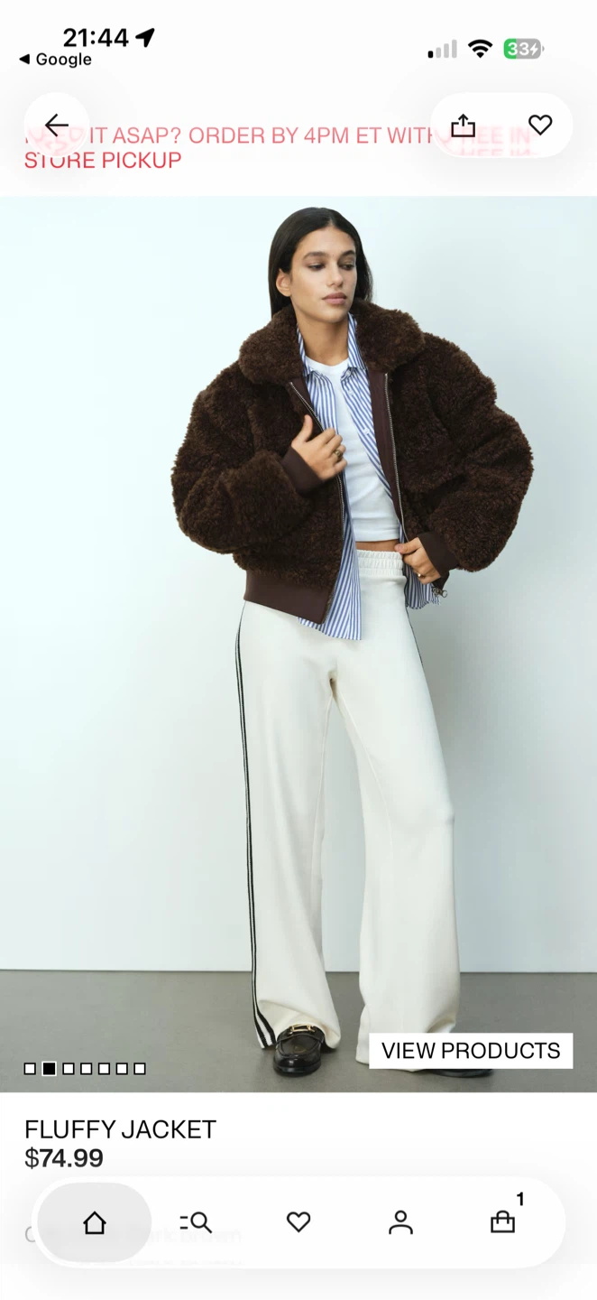 Size XS Fluffy Teddy Faux Fur Bomber Jacket – Dark Brown - photo 2