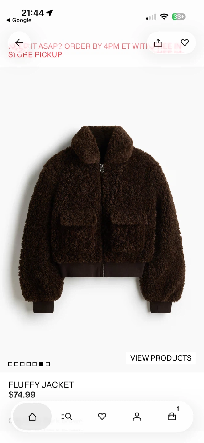 Size XS Fluffy Teddy Faux Fur Bomber Jacket – Dark Brown - photo 3