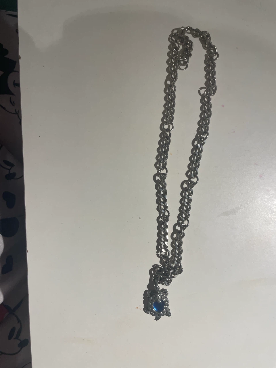 Handmade Turtle Pendant Necklace with Blue Stone
