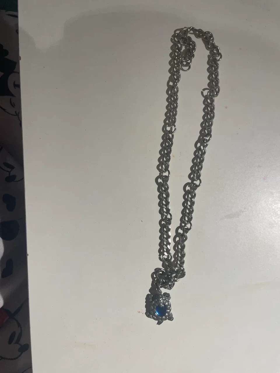 Handmade Turtle Pendant Necklace with Blue Stone