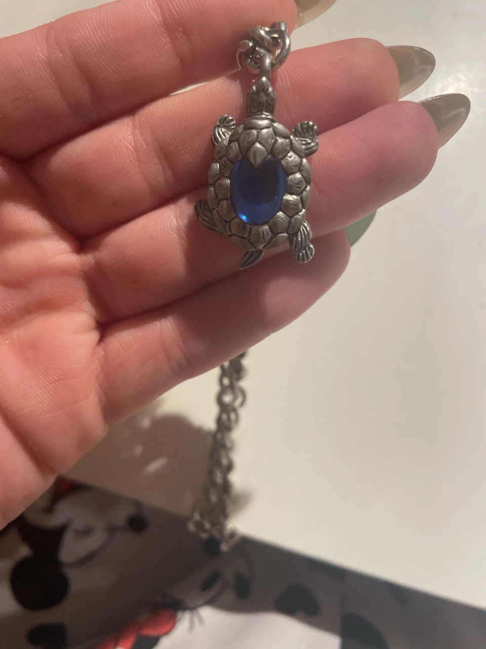 Handmade Turtle Pendant Necklace with Blue Stone - photo 2