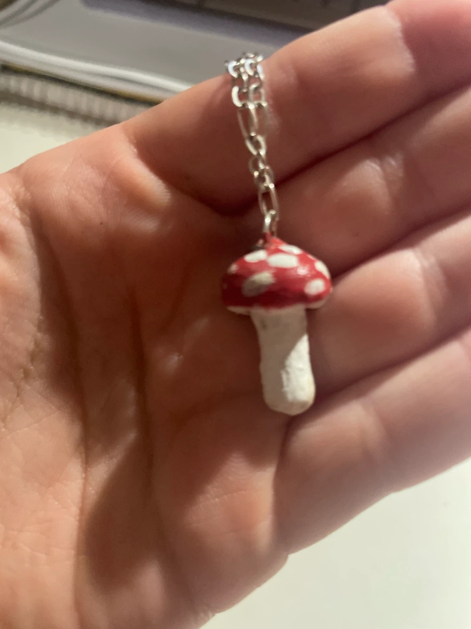 Handmade Clay Mushroom charm necklace
