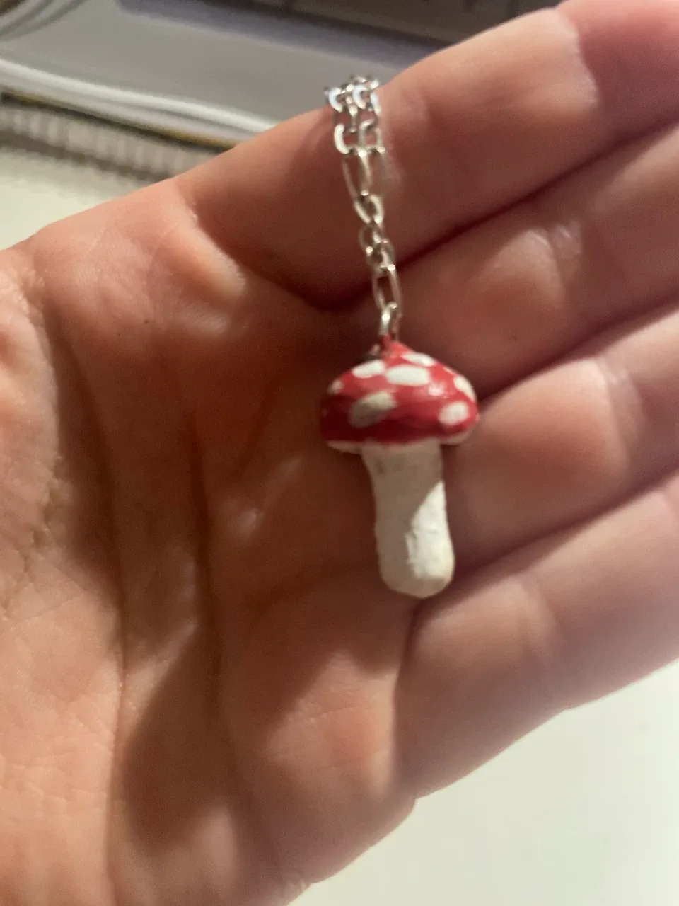 Handmade Clay Mushroom charm necklace