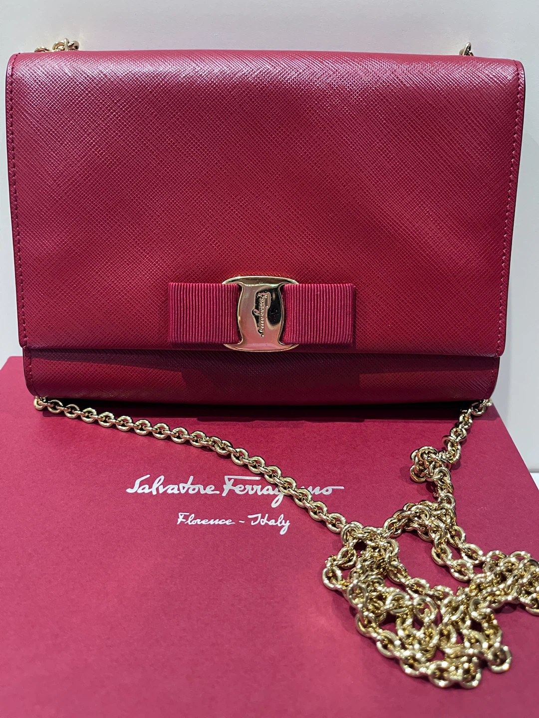 Preowned Authentic Salvatore Ferragamo Vara Ribbon Chain Bag - photo 2