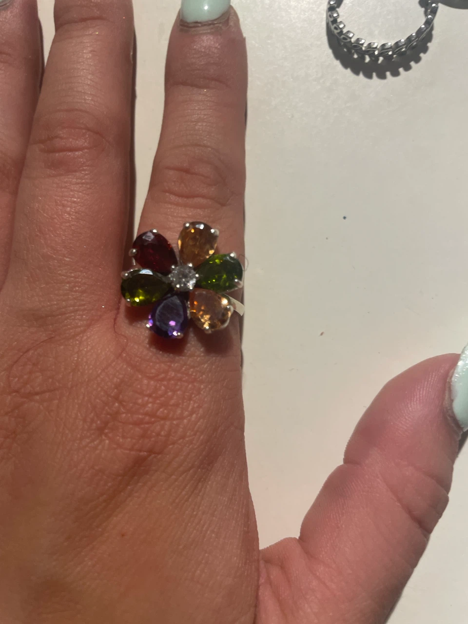 Multi-Coloured Gemstone Flower Ring