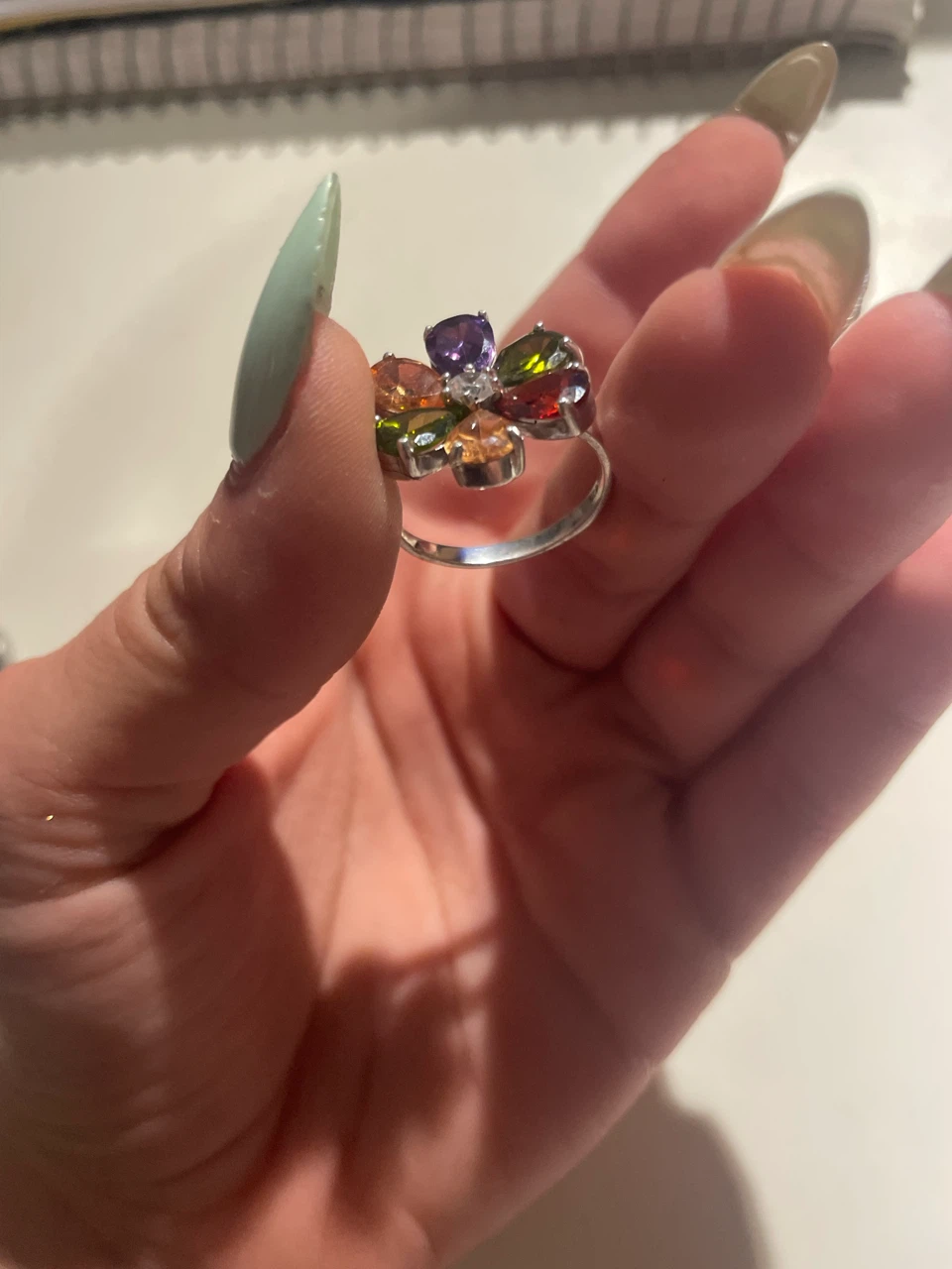 Multi-Coloured Gemstone Flower Ring - photo 3