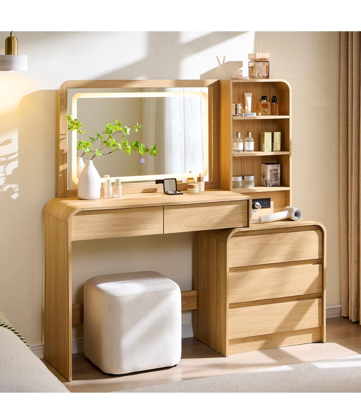 Curved 5-Drawer Makeup Vanity NO Mirror - photo 2