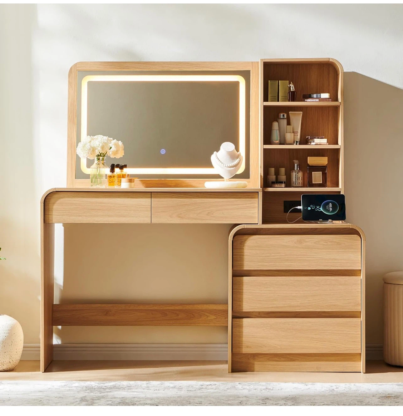 Curved 5-Drawer Makeup Vanity NO Mirror - photo 4