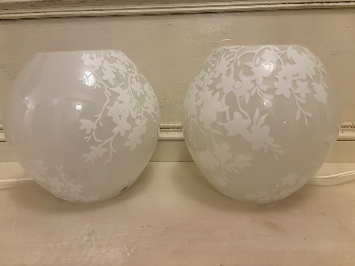 Set of Two Floral Frosted Glass Globe Lamps - photo 2