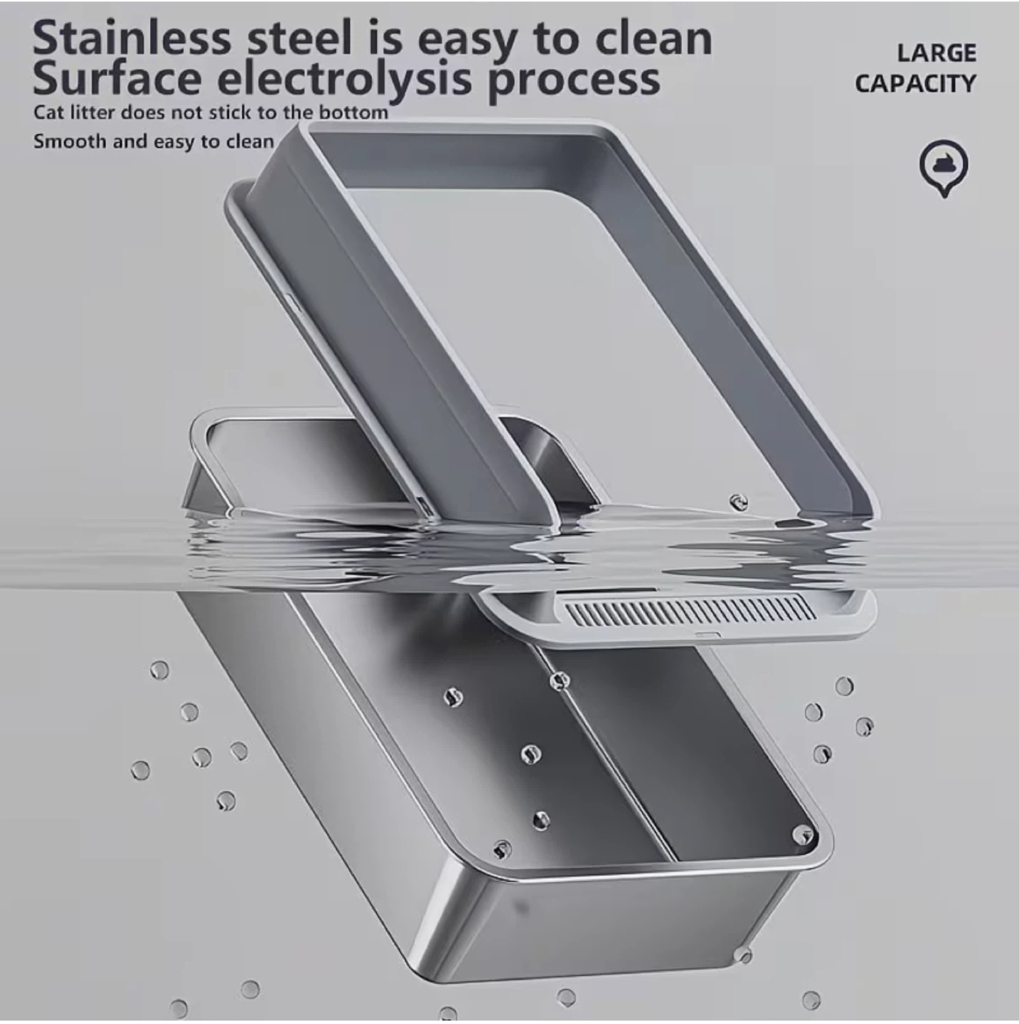 XL Stainless Steel Cat Litter Box - Light Gray - photo 3