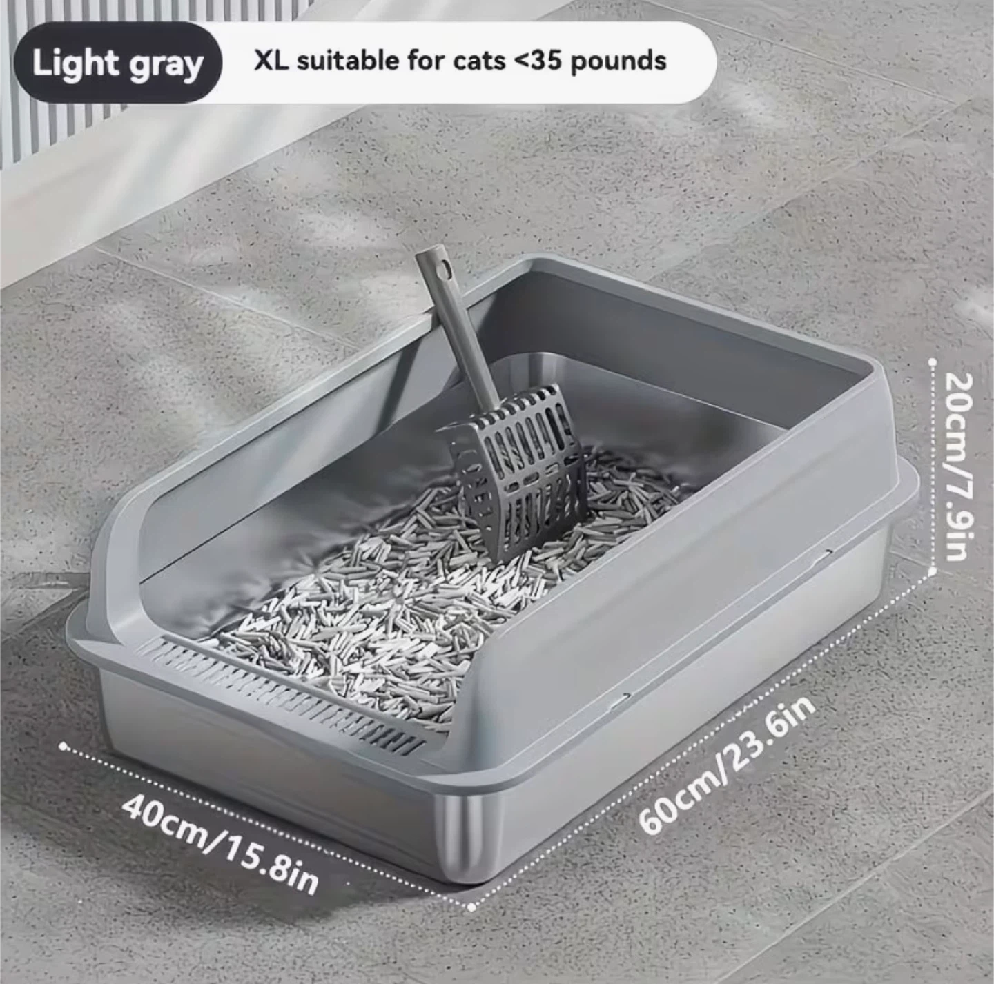 XL Stainless Steel Cat Litter Box - Light Gray