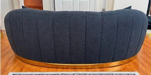Curved Navy Bouclé Sofa with Gold Base