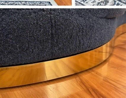 Curved Navy Bouclé Sofa with Gold Base - photo 2