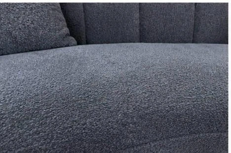 Curved Navy Bouclé Sofa with Gold Base - photo 3