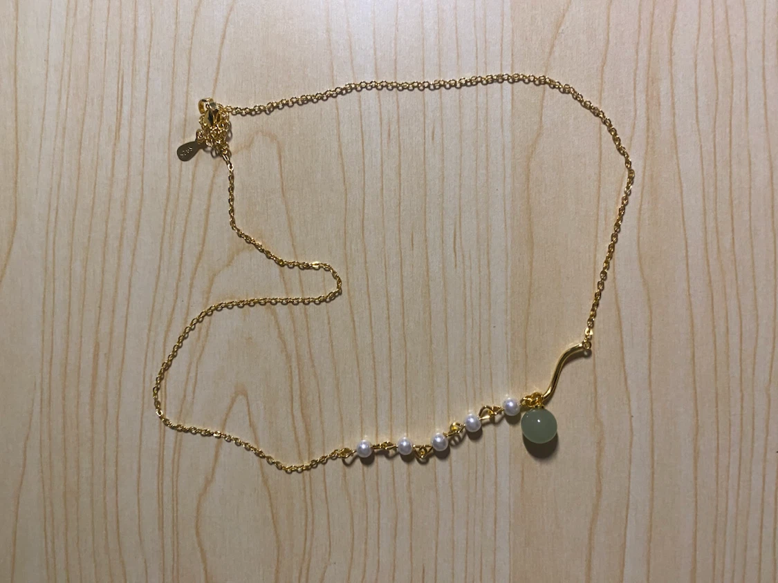 Gold-tone Pearl and Jade Bead Necklace