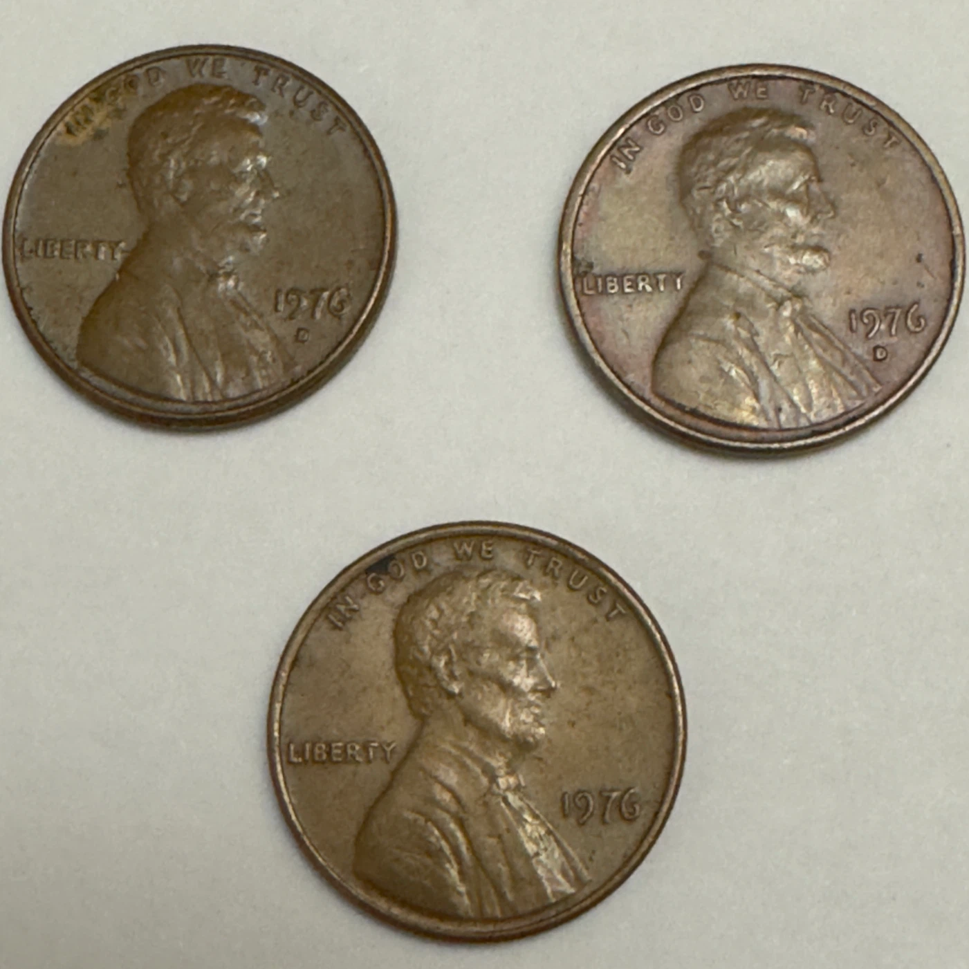 Three 1976 United States Lincoln Pennies