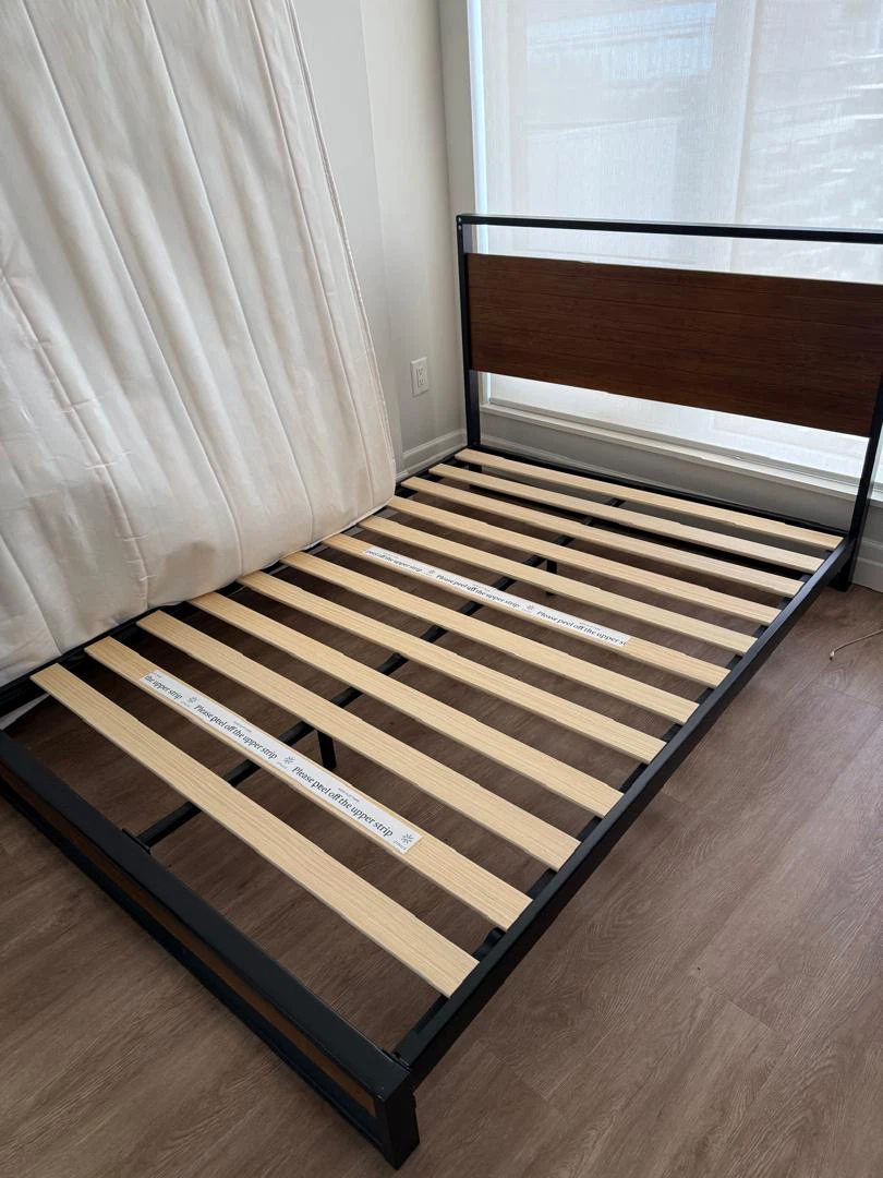 Metal and Wood Double/Full Bed Frame and full size mattress