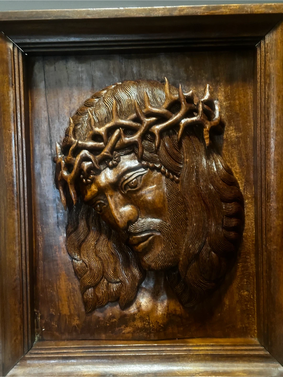 Antique Wood Carving Jesus Wall Relief – 16.75”
