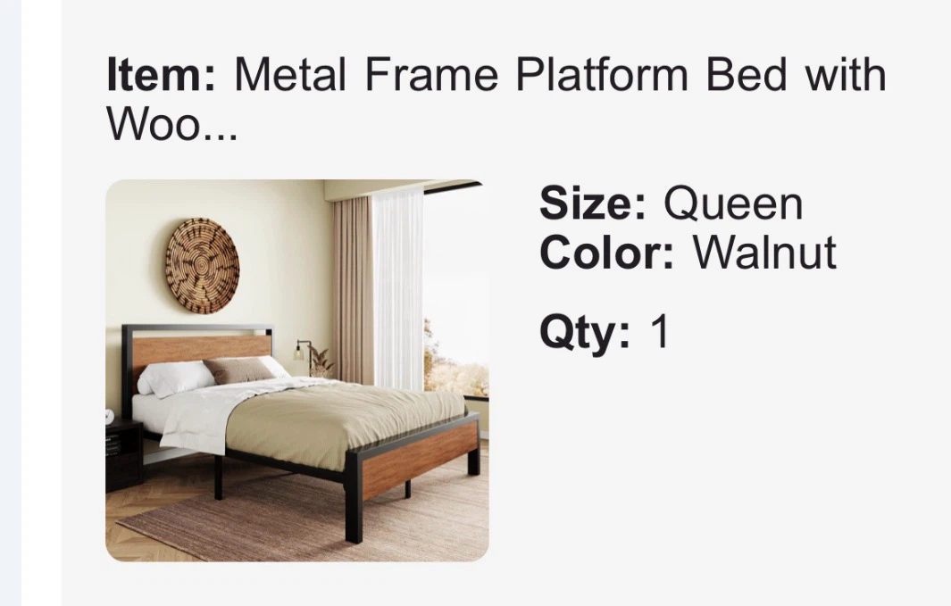 Wayfair Walnut Metal Frame Platform Bed frame  Queen