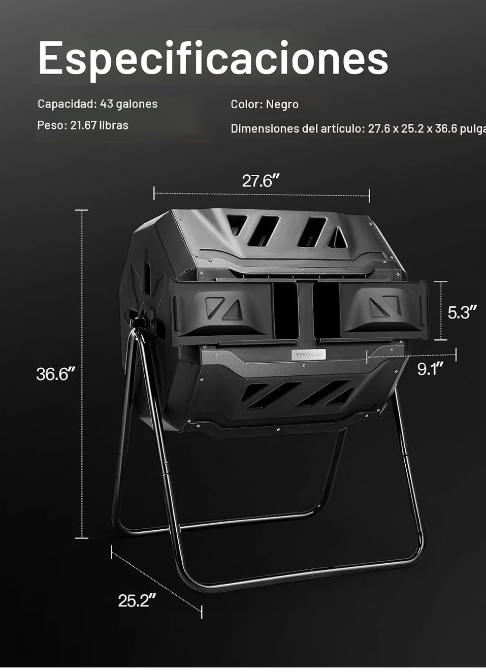 VIVOSUN 43-Gallon Dual Chamber Tumbling Composter