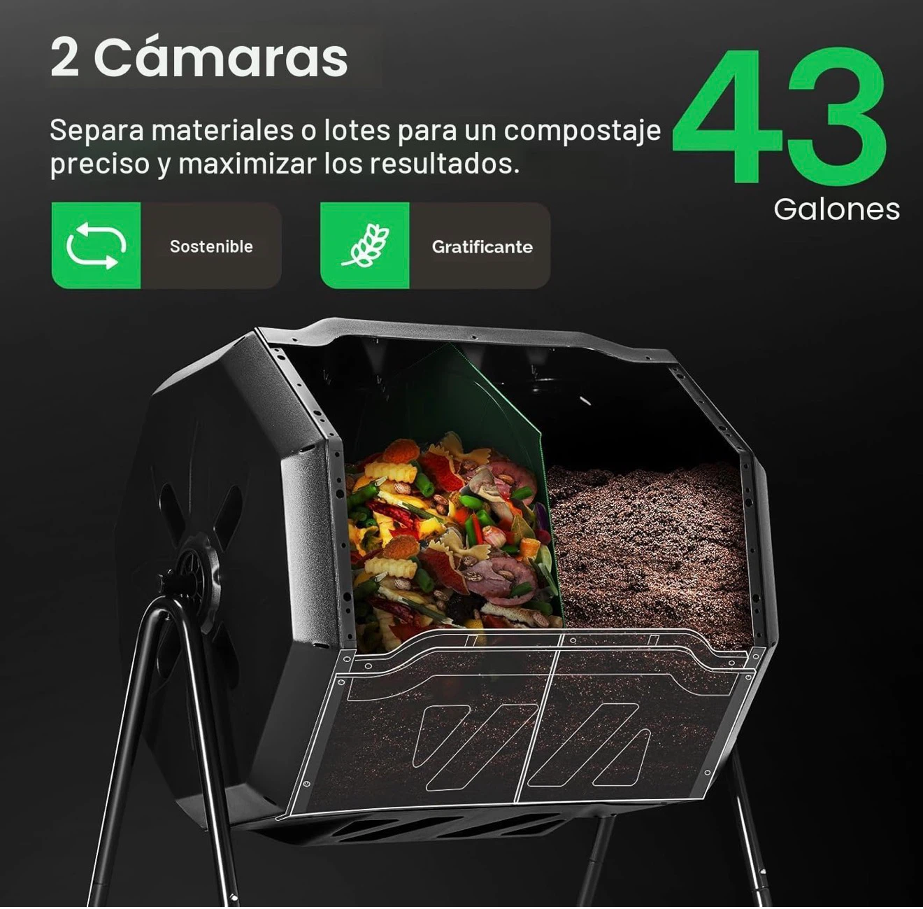 VIVOSUN 43-Gallon Dual Chamber Tumbling Composter - photo 2