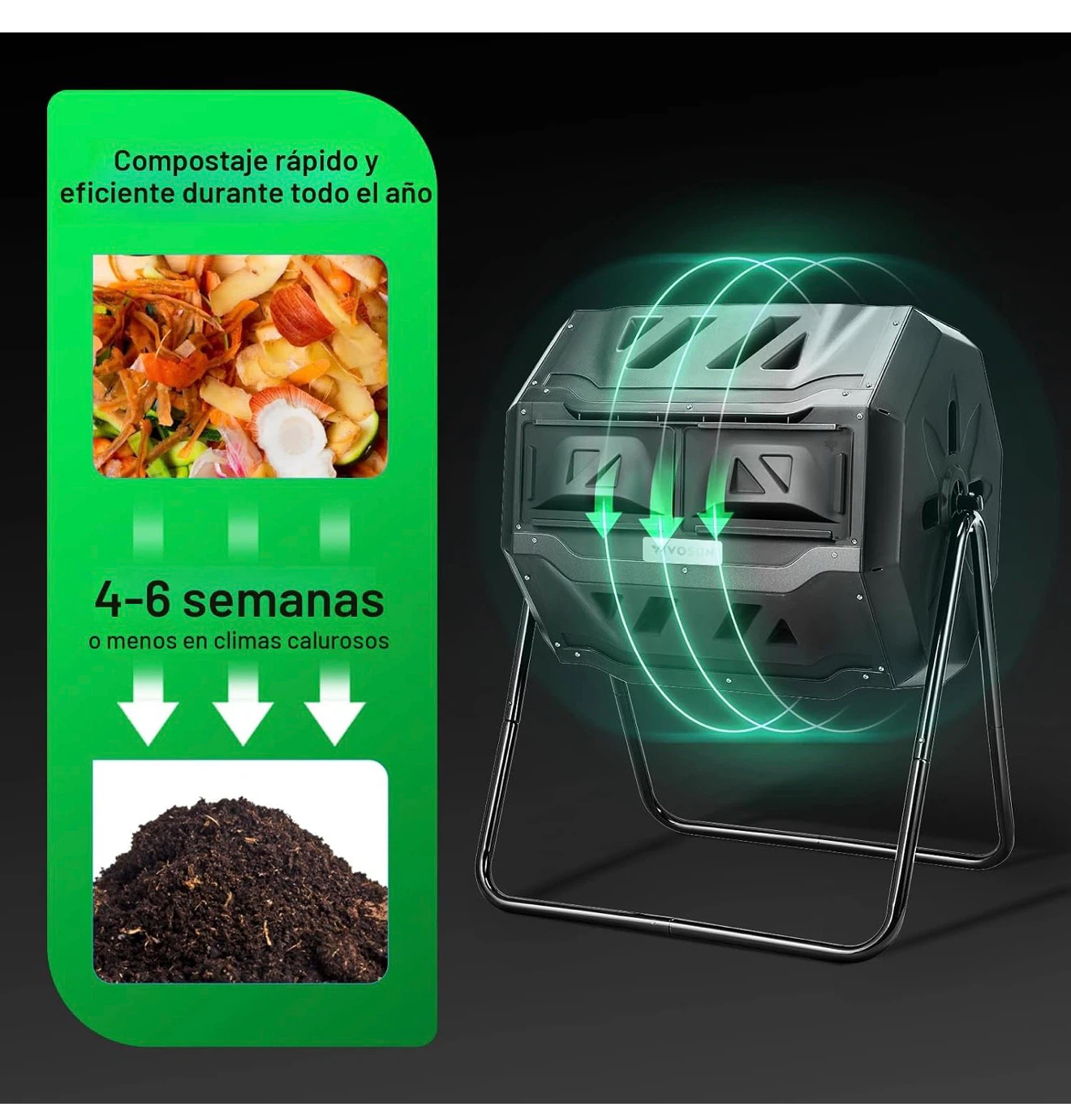 VIVOSUN 43-Gallon Dual Chamber Tumbling Composter - photo 5