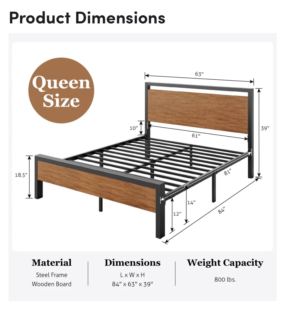 Wayfair Walnut Metal Frame Platform Bed frame  Queen - photo 4