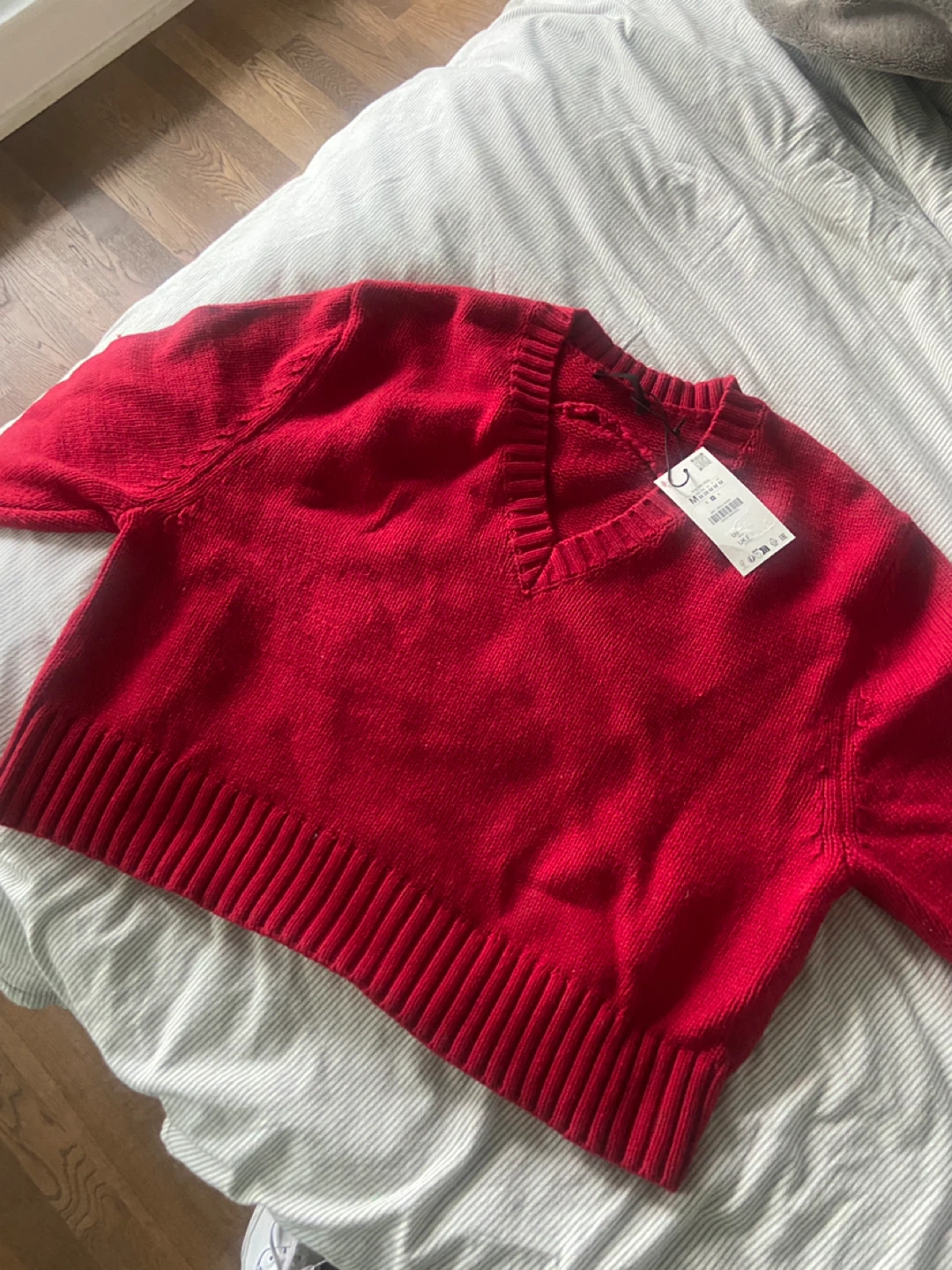 Zara Red V-Neck Knit Sweater
