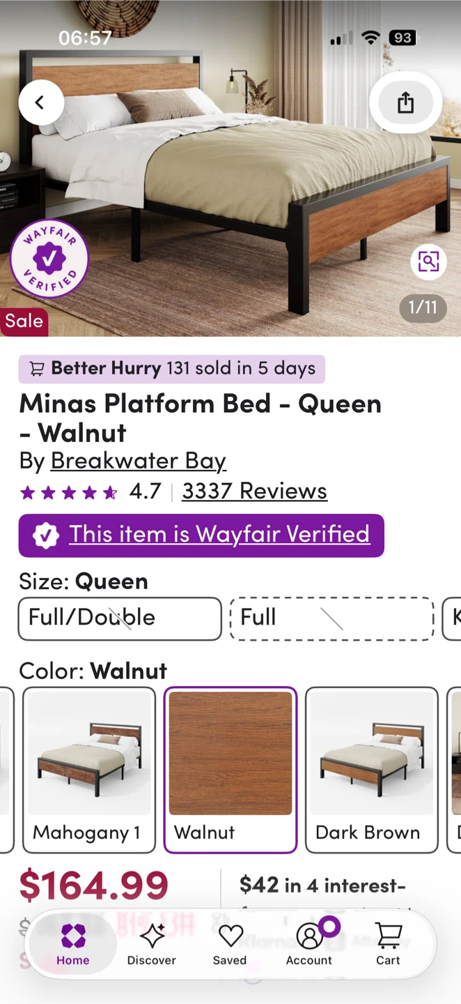 Wayfair Walnut Metal Frame Platform Bed frame  Queen - photo 5