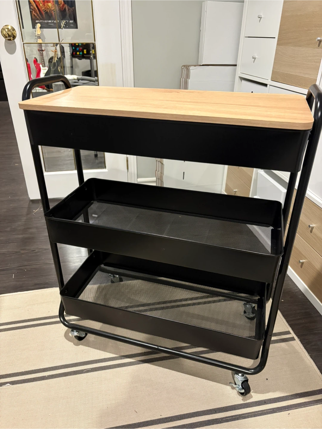 3-Tier Rolling Utility Cart with Wood Lid