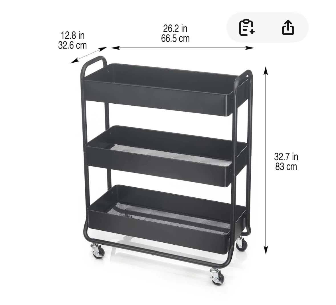 3-Tier Rolling Utility Cart with Wood Lid - photo 3