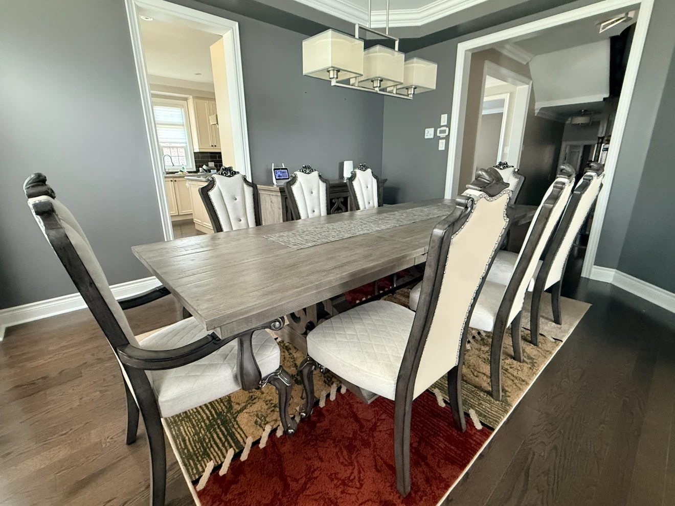 10 pc Wood table, custom chairs & buffet - photo 2