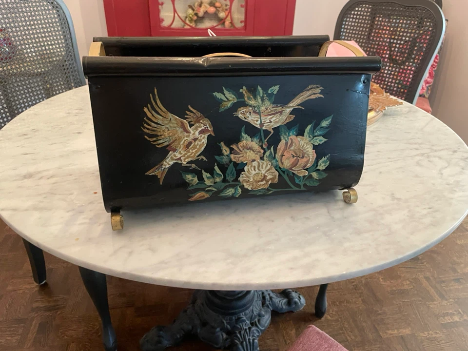 Moving sale - Vintage Toleware Magazine Rack with Bird Motif