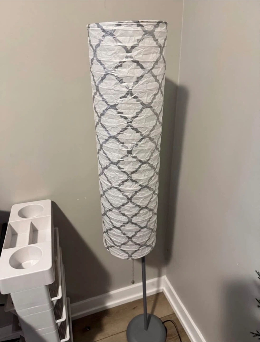 Paper Lantern Floor Lamp with Grey Pattern
