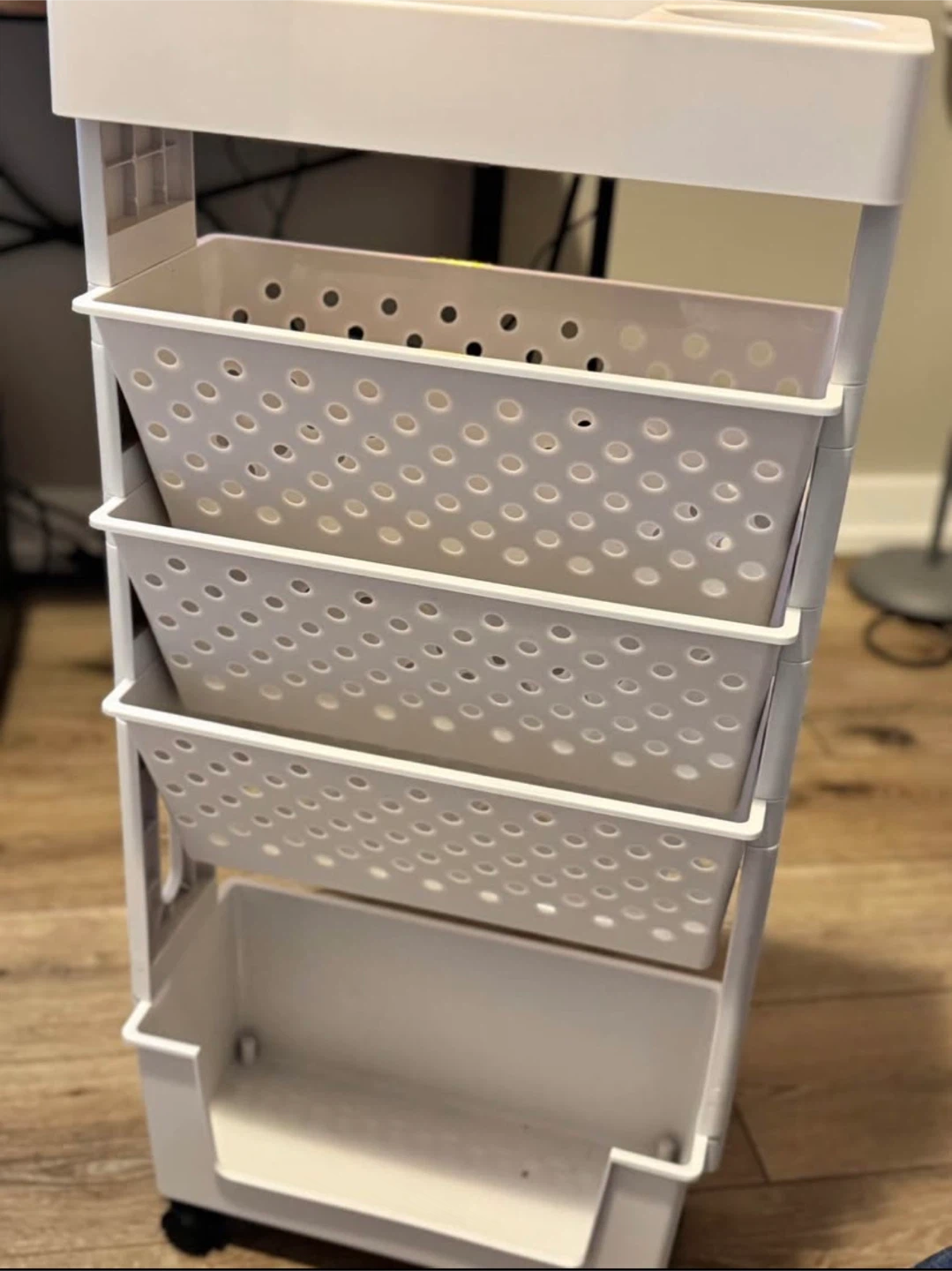 White plastic rolling storage cart - photo 3