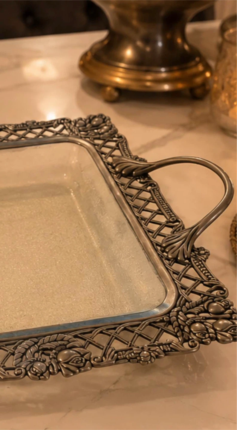 Vintage style ornate metal serving tray - photo 2