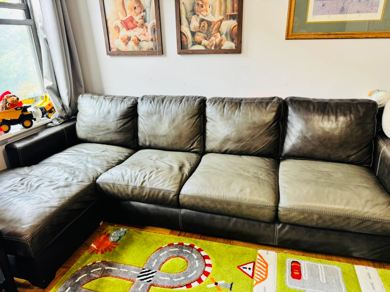 Gray Leather Sectional Sofa - photo 3