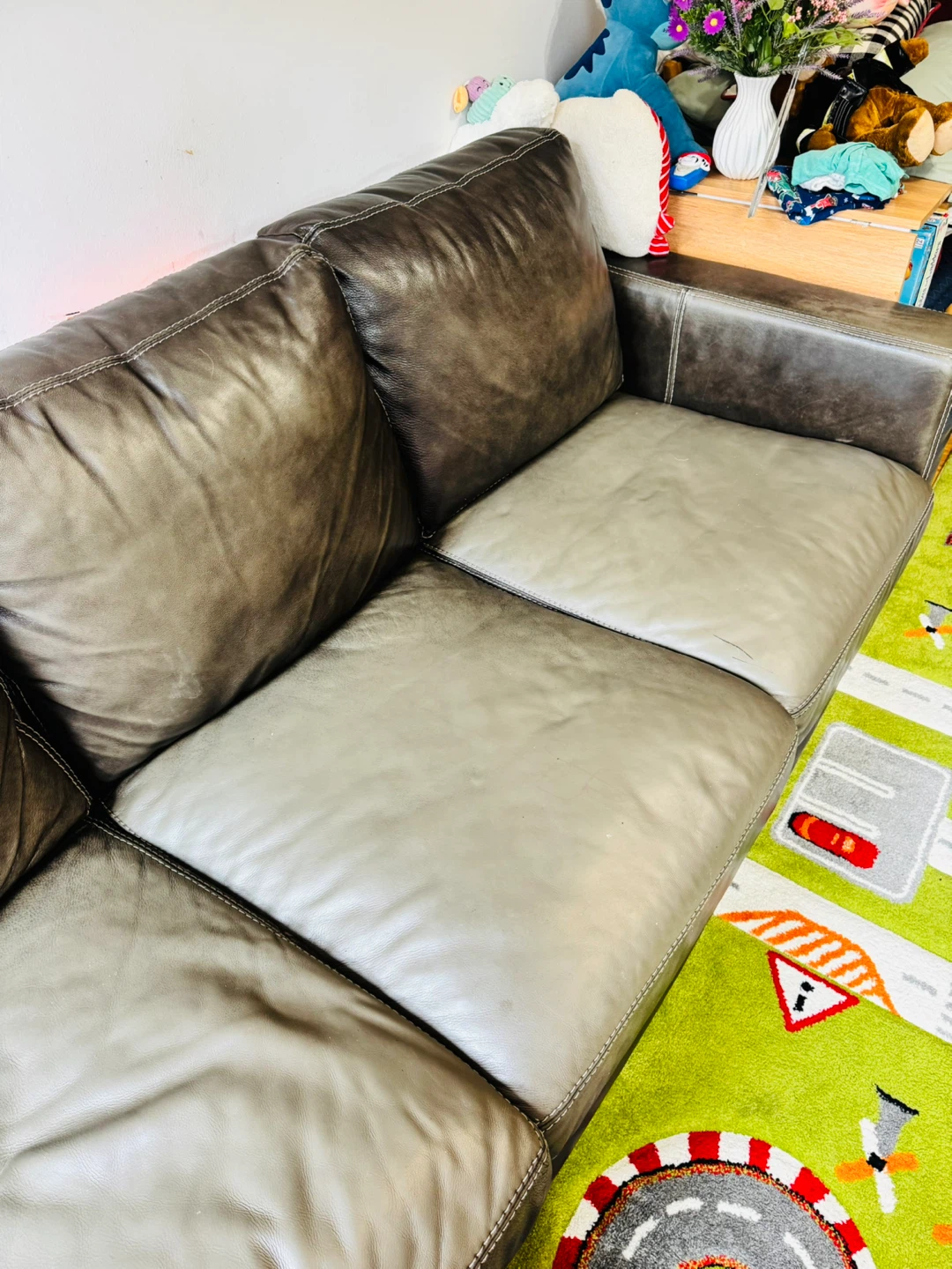 Gray Leather Sectional Sofa - photo 4