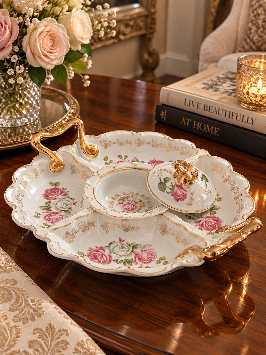 Vintage Floral Porcelain Serving Dish