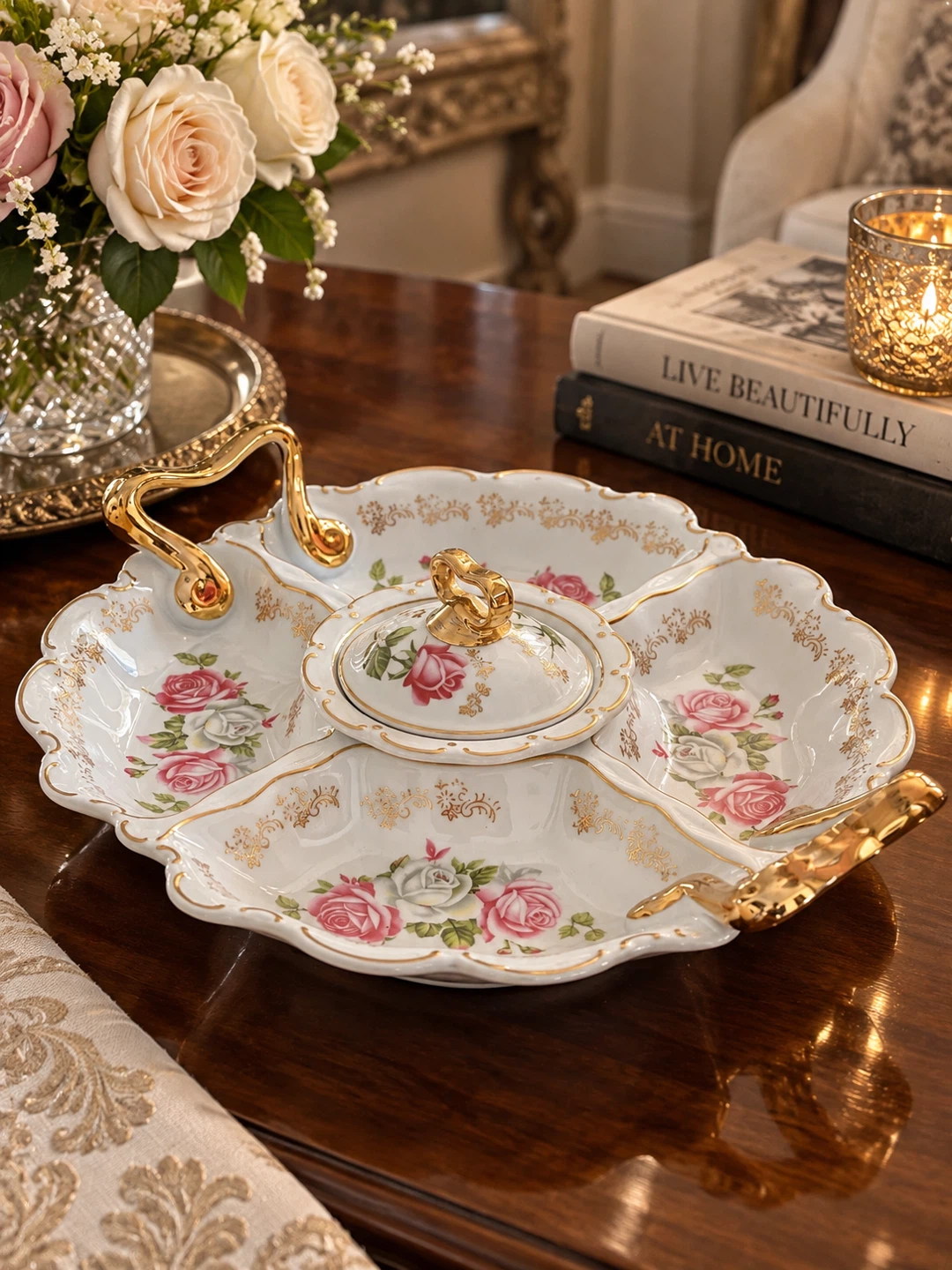 Vintage Floral Porcelain Serving Dish - photo 2
