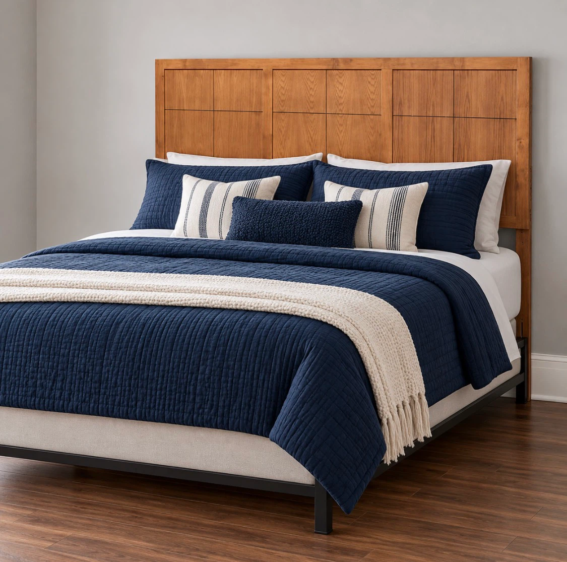 New King Size Mid Century Modern Wood Headboard