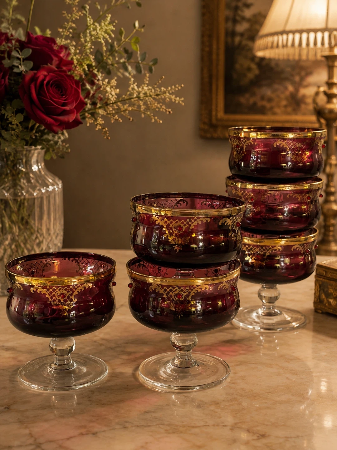 Vintage Ruby Red Glass Dessert Bowls