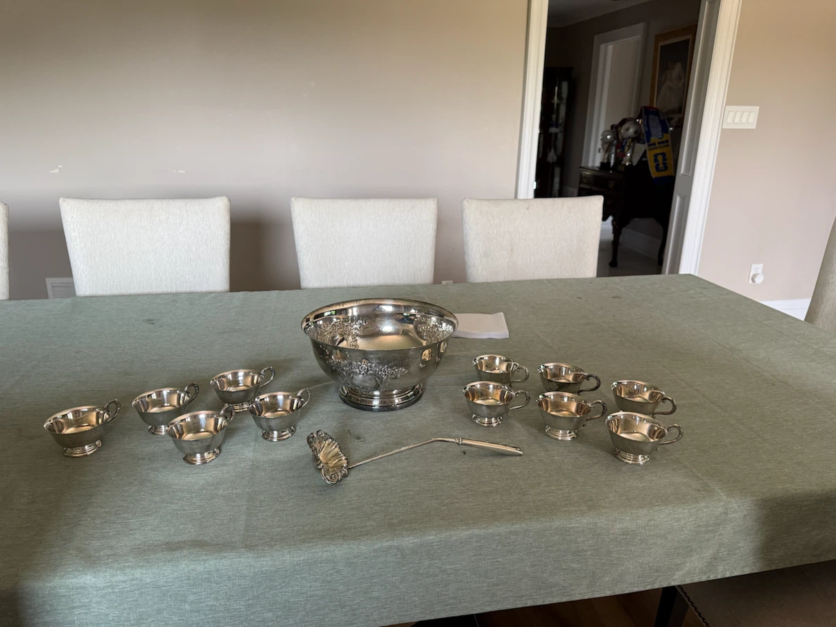 Silver-plated punch bowl set
