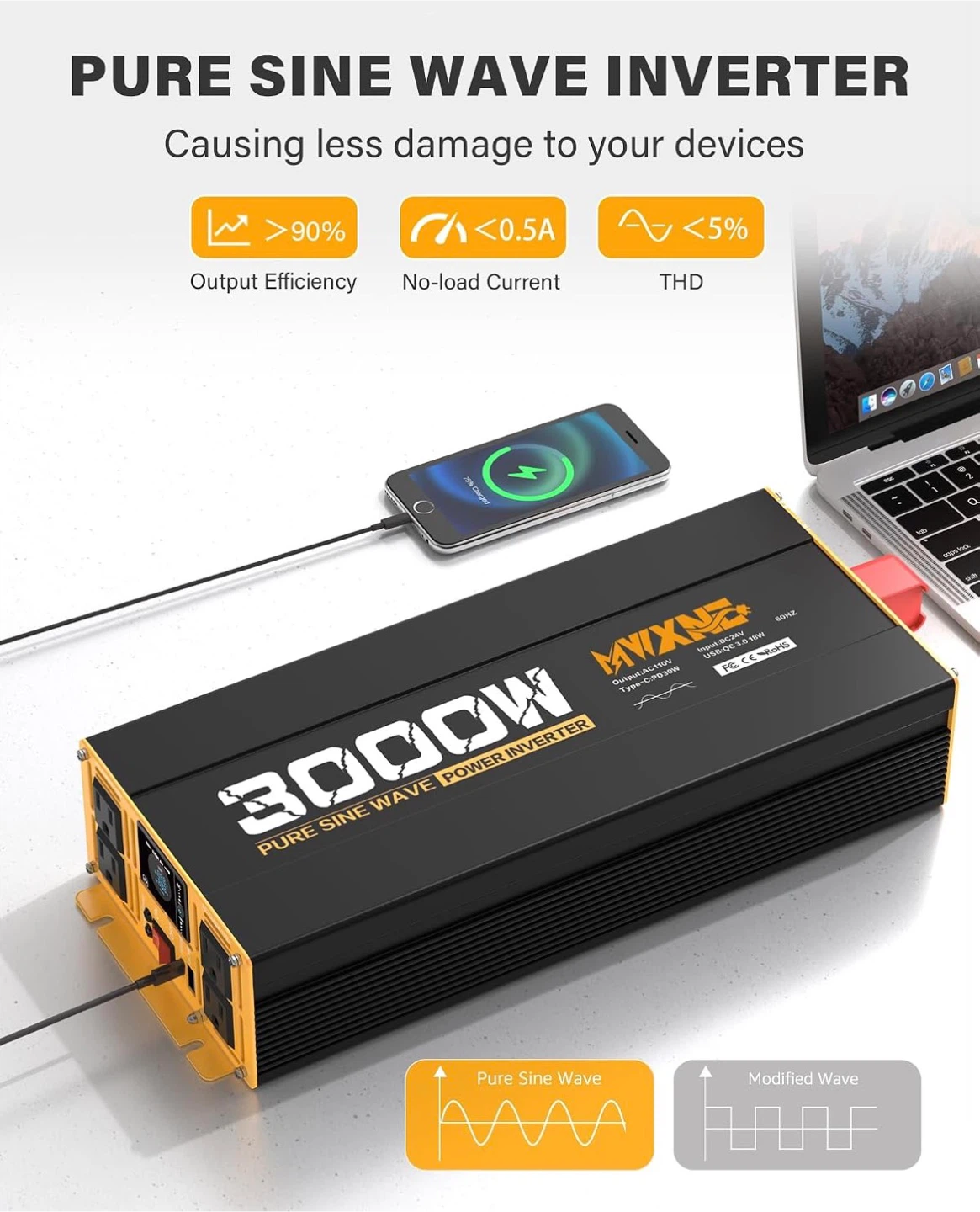 MWXNE 3000W Pure Sine Wave Power Inverter