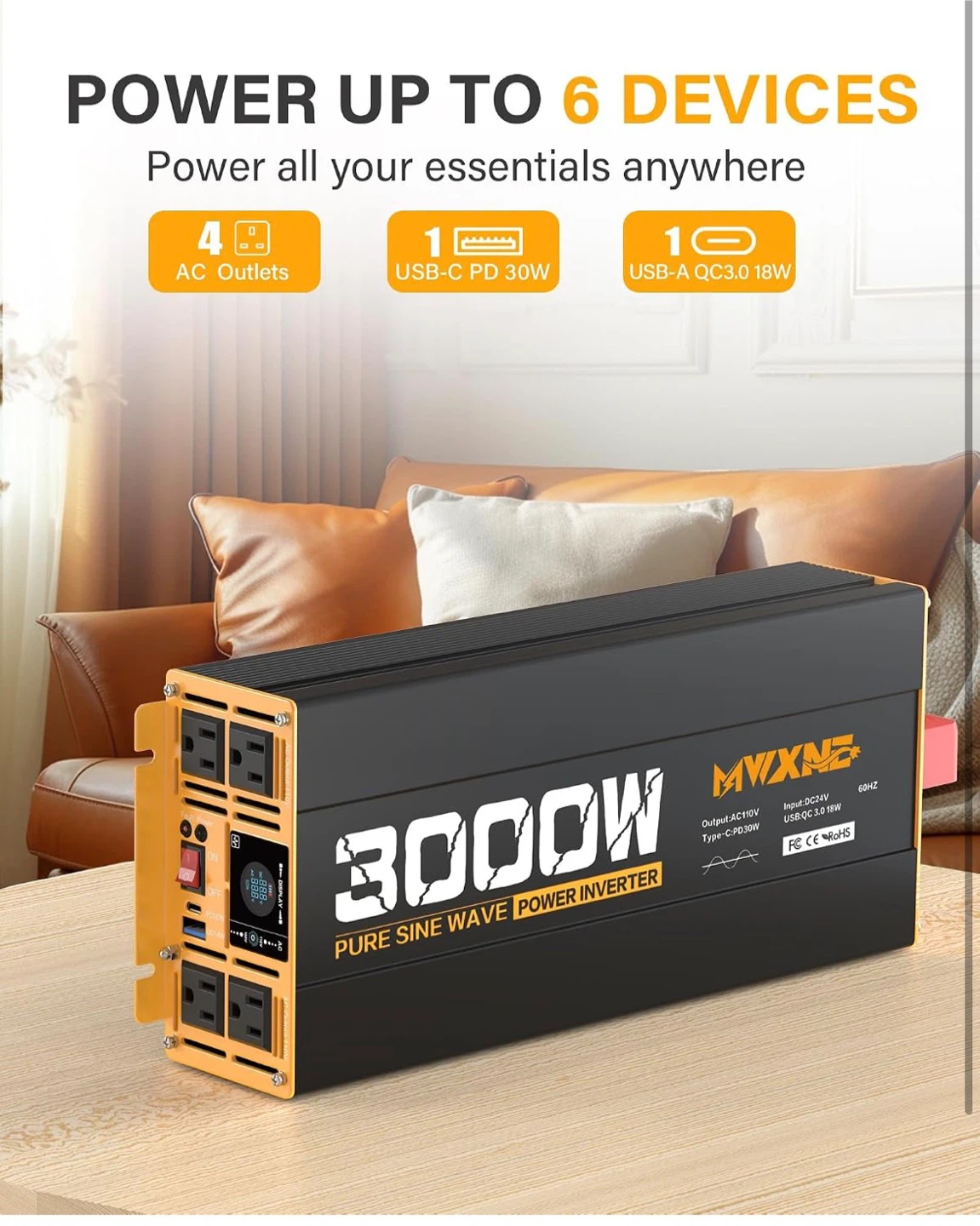 MWXNE 3000W Pure Sine Wave Power Inverter - photo 2