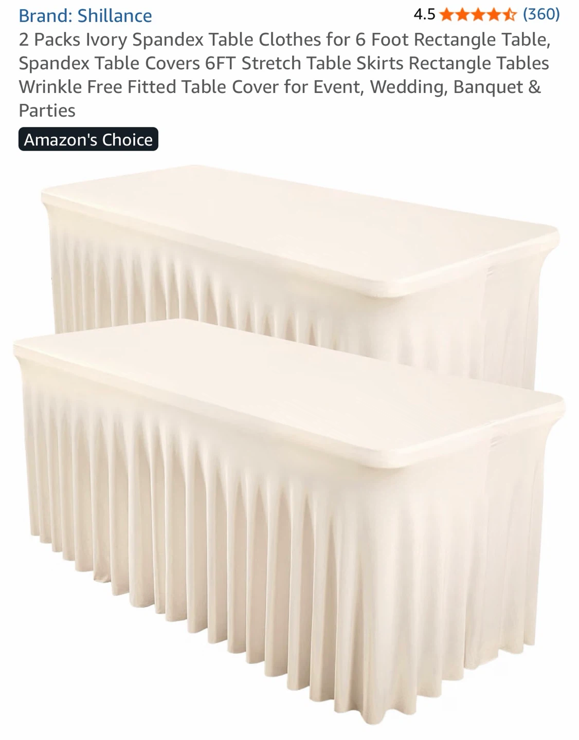 Shillance 2-Pack Ivory Spandex Table Skirt Covers