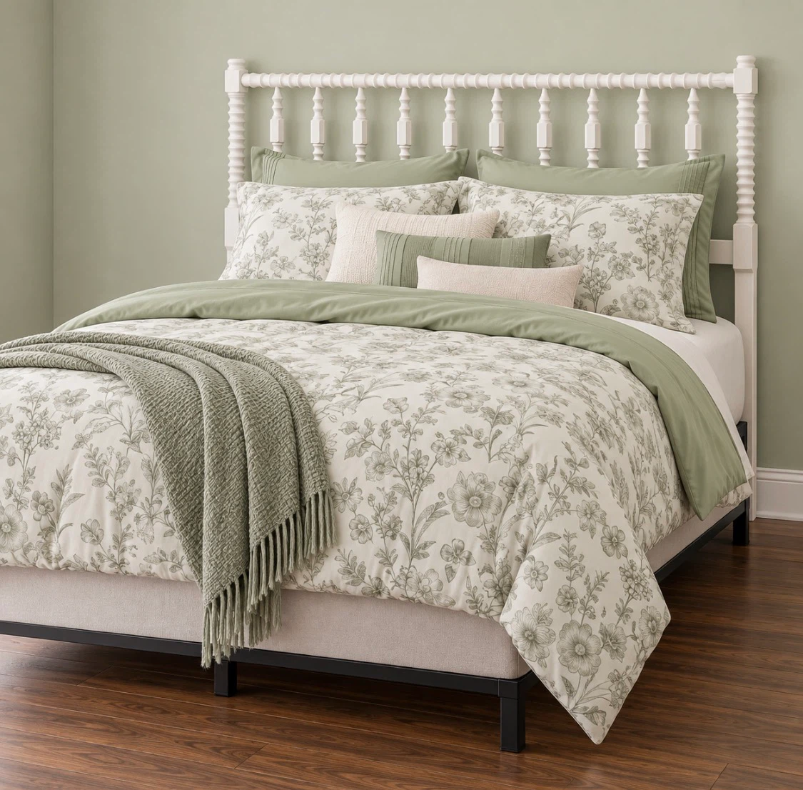 New White French Country Queen Size Spindle Wood Headboard