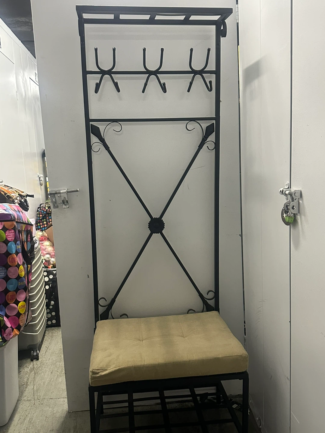 Metal Entryway Coat Rack with Bench - photo 2